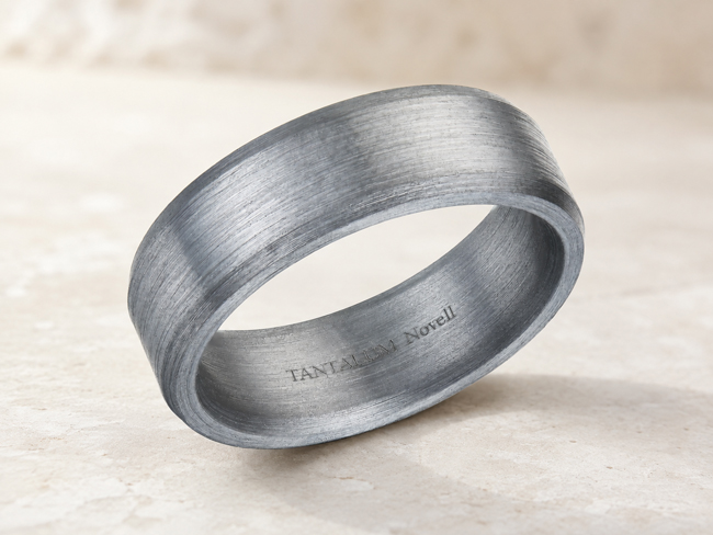 tantalum men's wedding band with stepped down edges