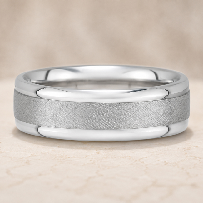 classic retro looking men's wedding band with polished edges and center finish