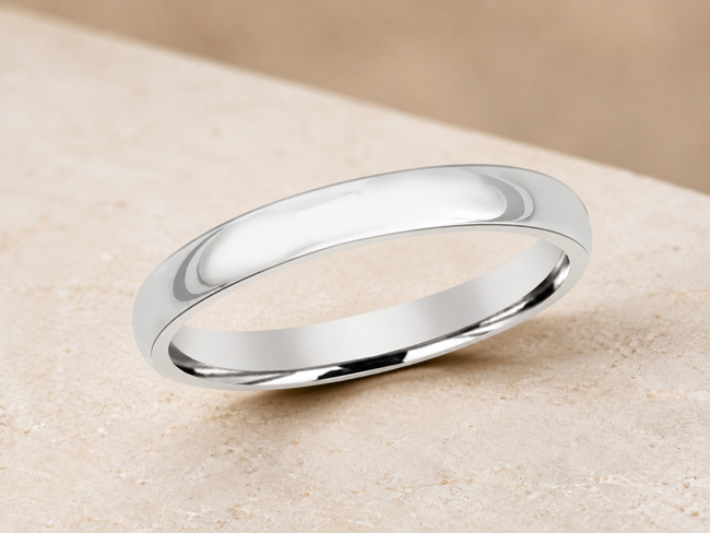 classic high polish wedding band in white gold
