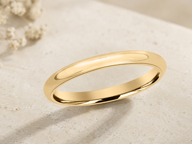 classic high polish wedding band in yellow gold
