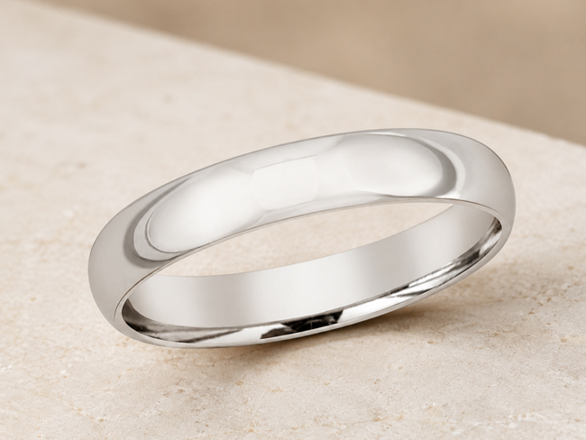 classic high polish wedding band in white gold