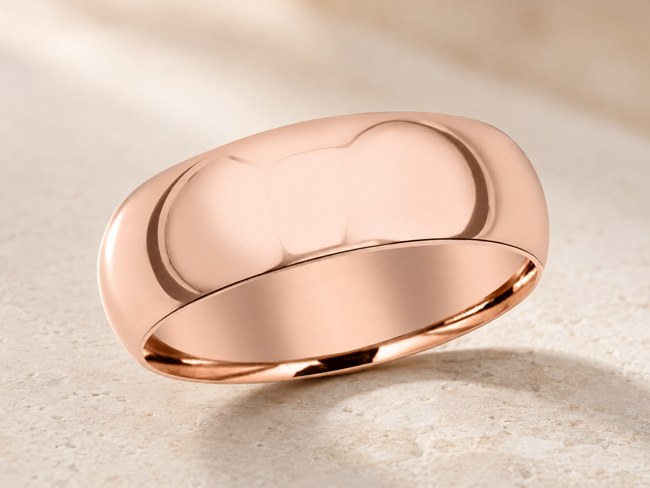 classic high polish wedding band in rose gold